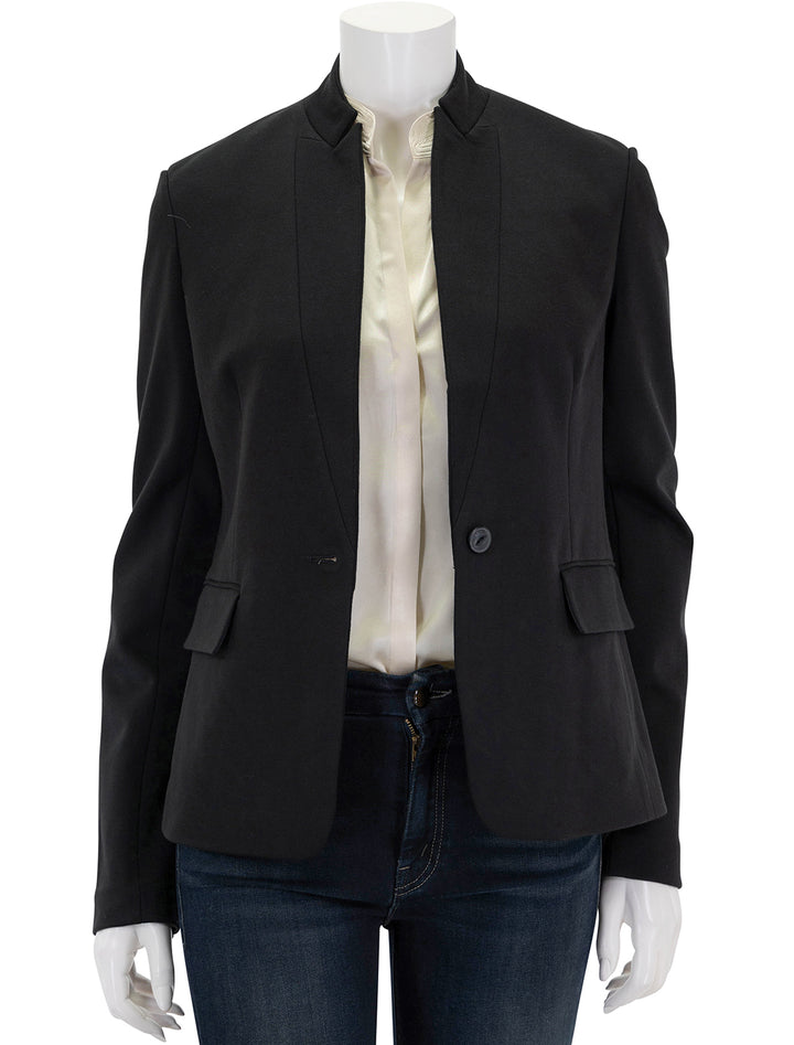 Front view of Rag & Bone's lucy ponte twill blazer in black.