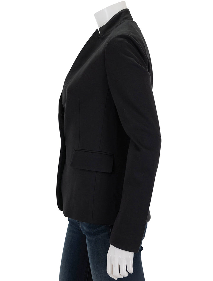 Side view of lucy ponte twill blazer in black