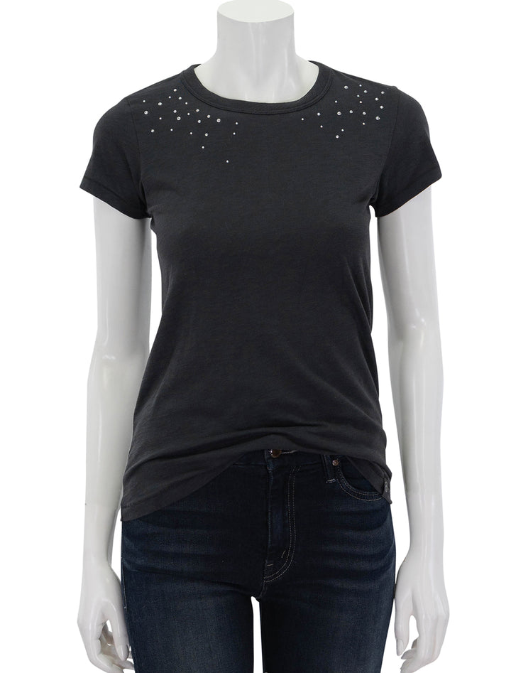 Front view of Rag & Bone's ombre stud tee in black.