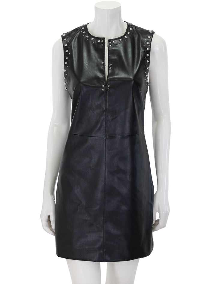 Front view of Rag & Bone's brigette faux leather dress in black.