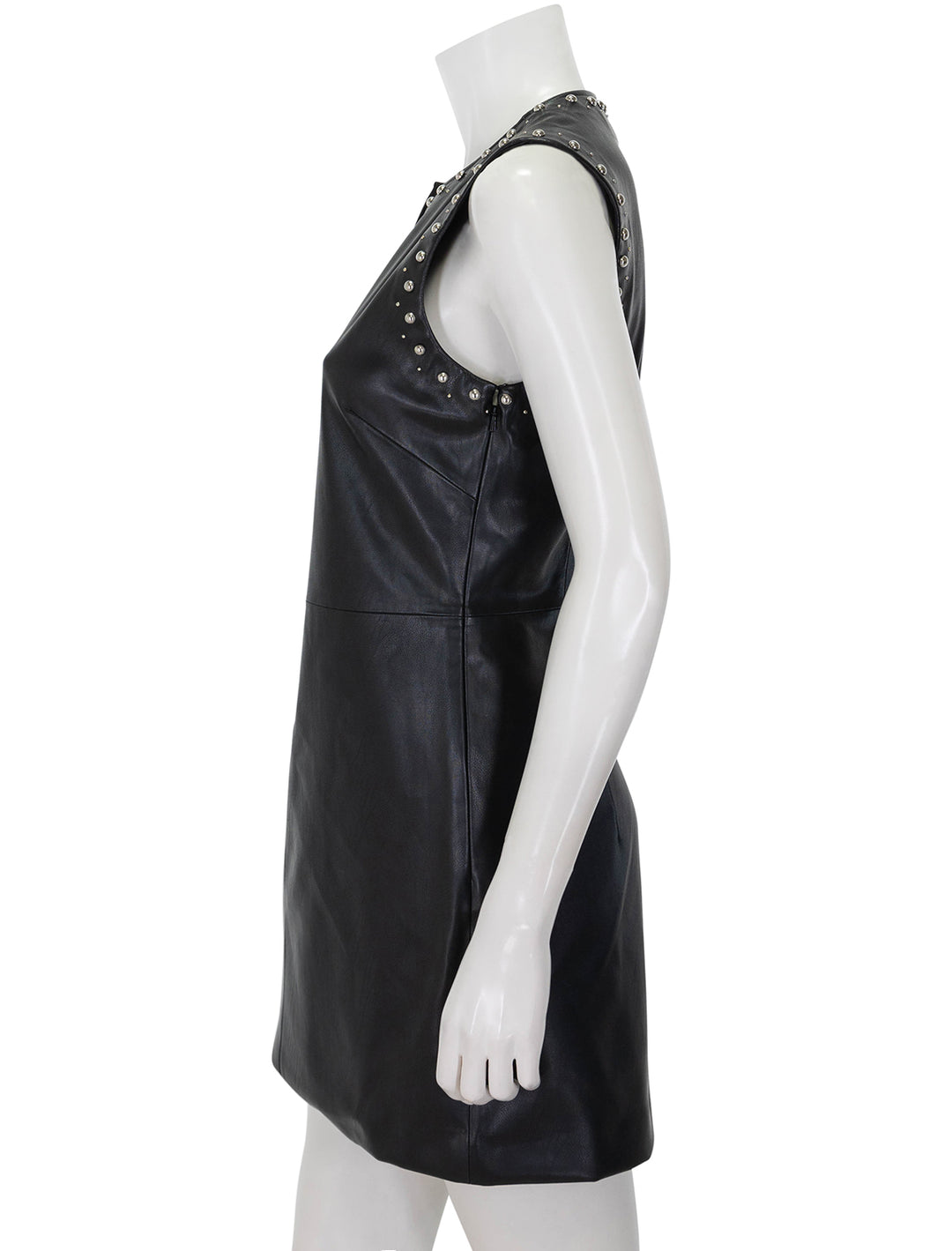 Side view of Rag & Bone's brigette faux leather dress in black.