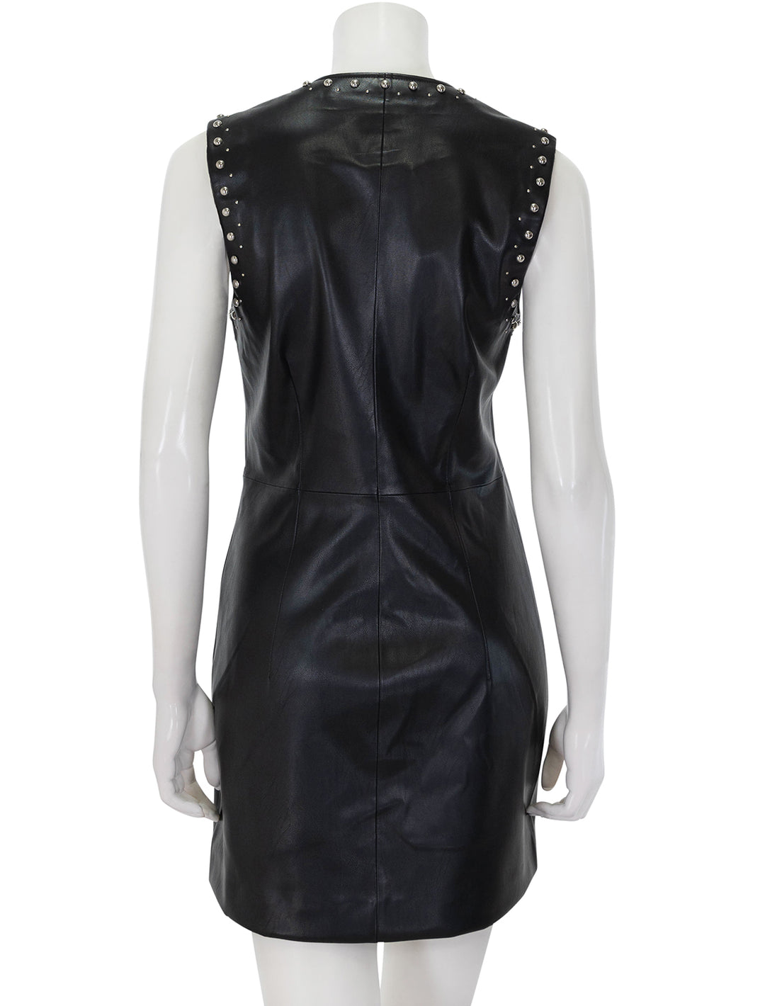 Back view of Rag & Bone's brigette faux leather dress in black.