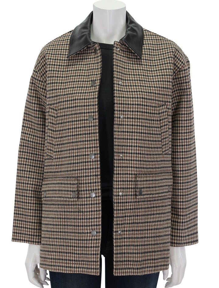 Front view of Rag & Bone's cassidy italian houndstooth jacket, shown open.