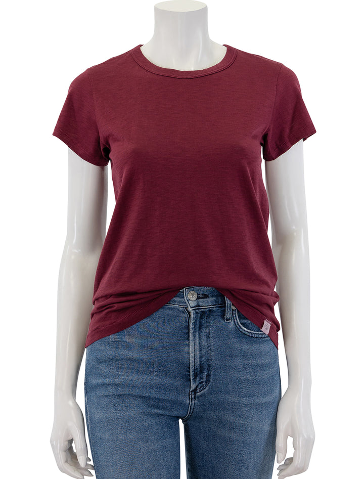 Front view of Rag & Bone's the slub tee in burgundy.