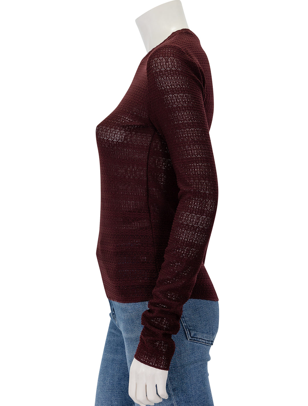 Side view of Rag & Bone's julia long sleeve knit in dark purple.