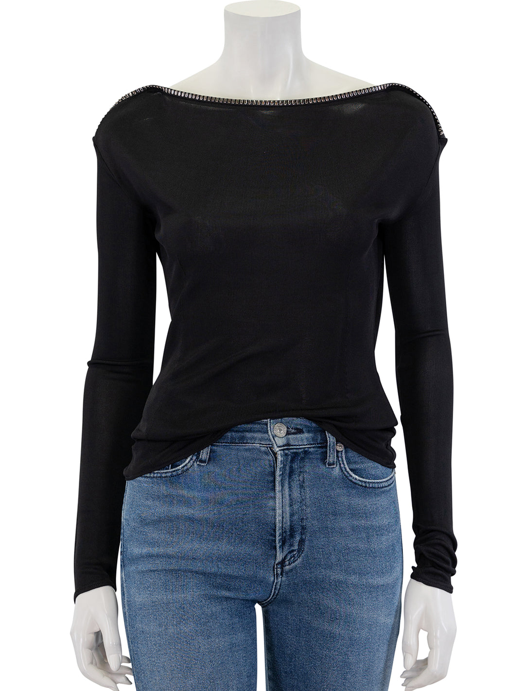 Front view of Rag & Bone's gwenyth long sleeve top in black.