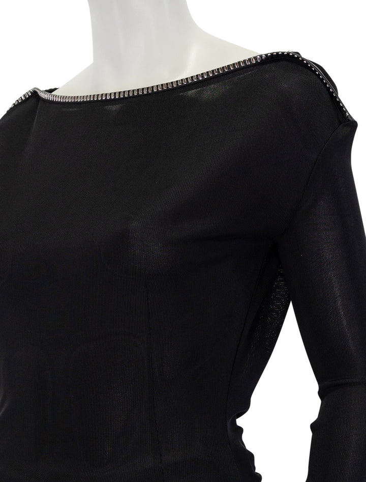 Close-up view of Rag & Bone's gwenyth long sleeve top in black.