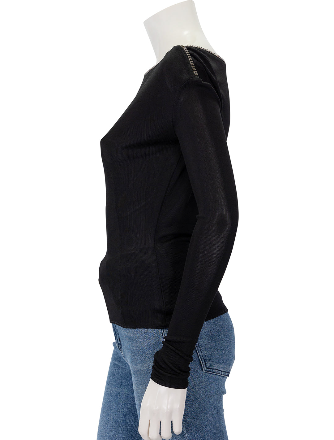 Side view of Rag & Bone's gwenyth long sleeve top in black.