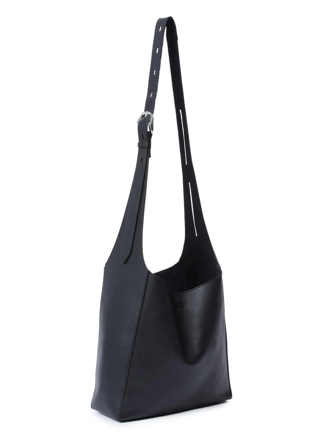 Side angle view of Rag & Bone's belize small shopper in black.