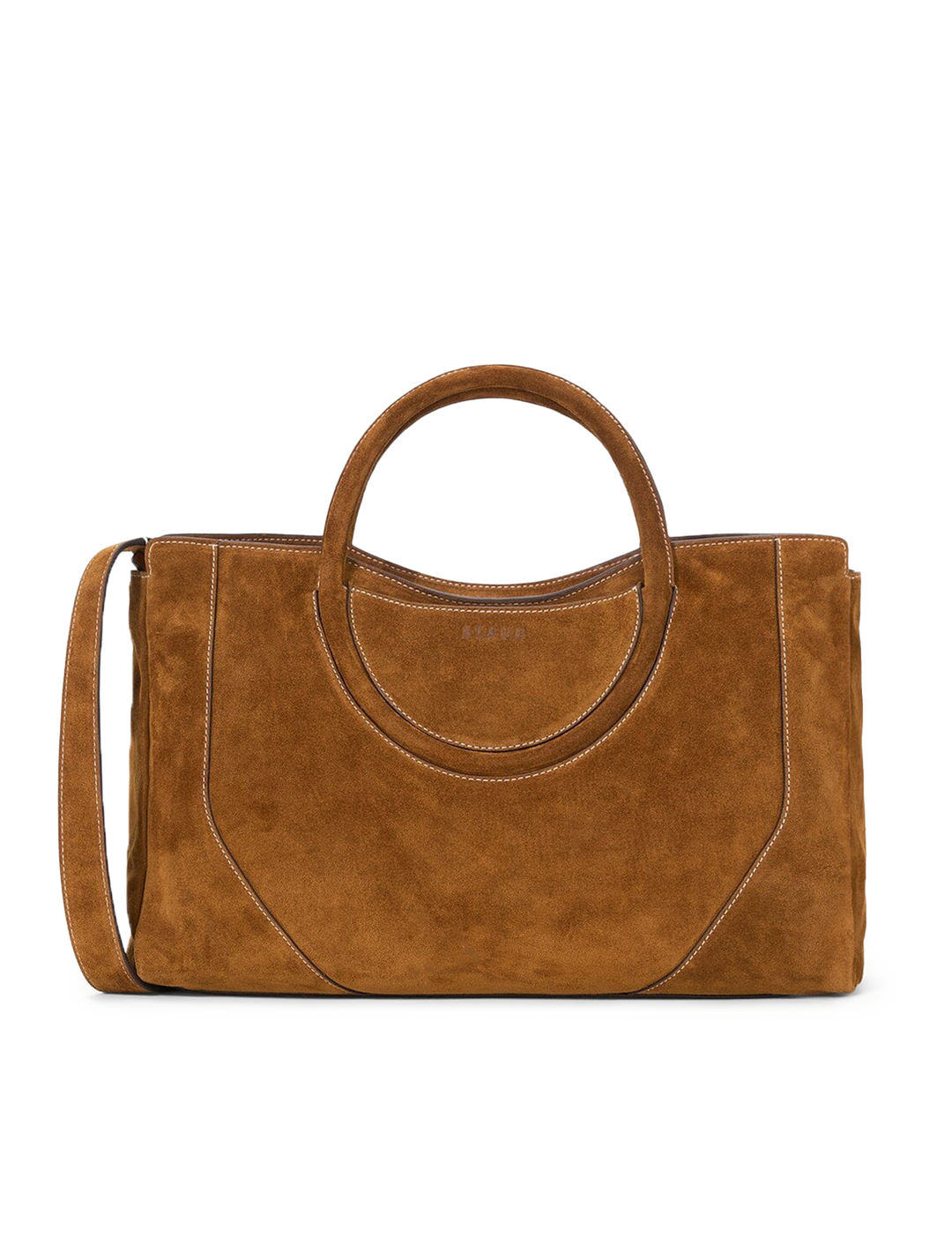 maude satchel in tan suede