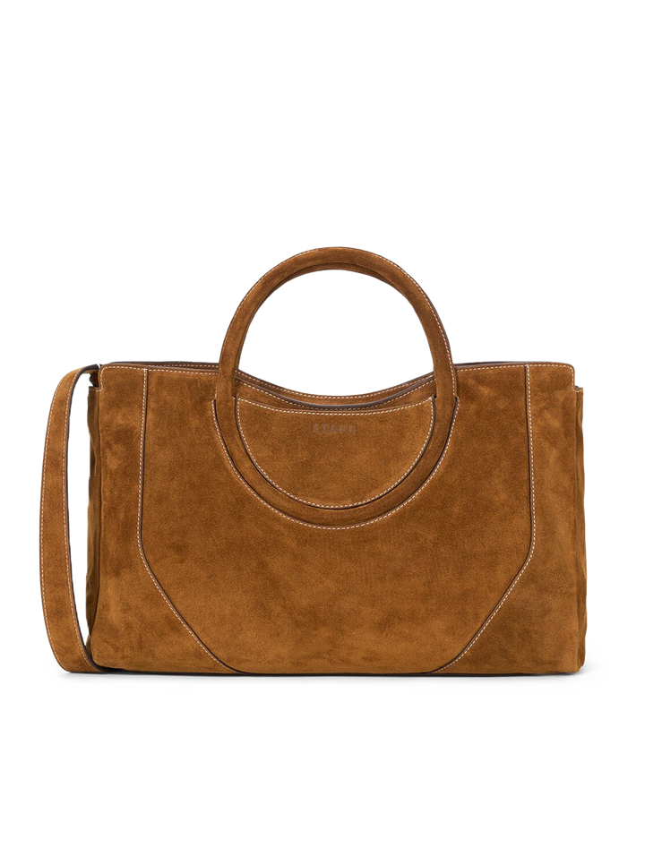 maude satchel in tan suede