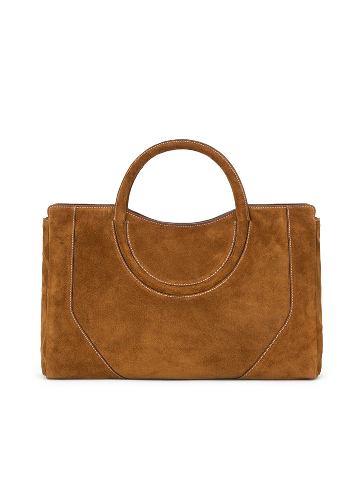 maude satchel in tan suede