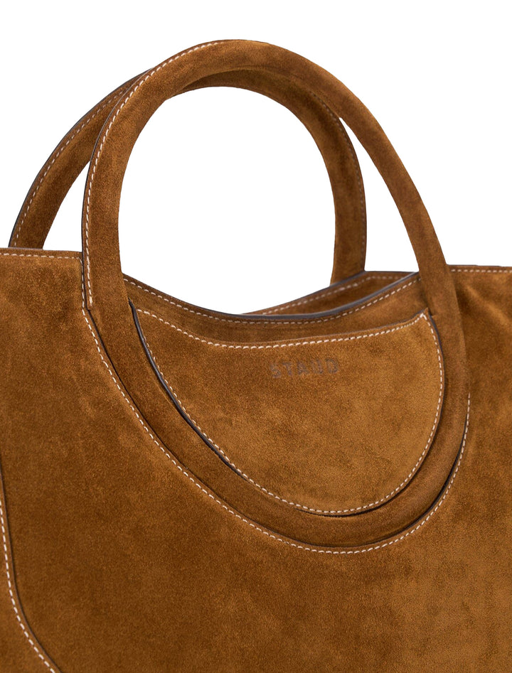 maude satchel in tan suede