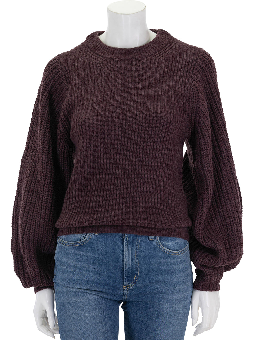 Front view of STAUD's aura sweater in merlot.