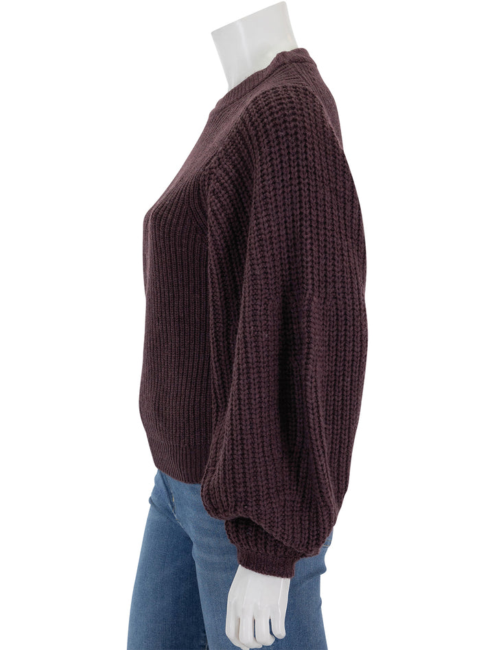 Side view of STAUD's aura sweater in merlot.