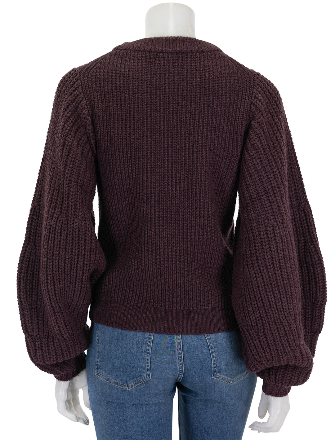 Back view of STAUD's aura sweater in merlot.