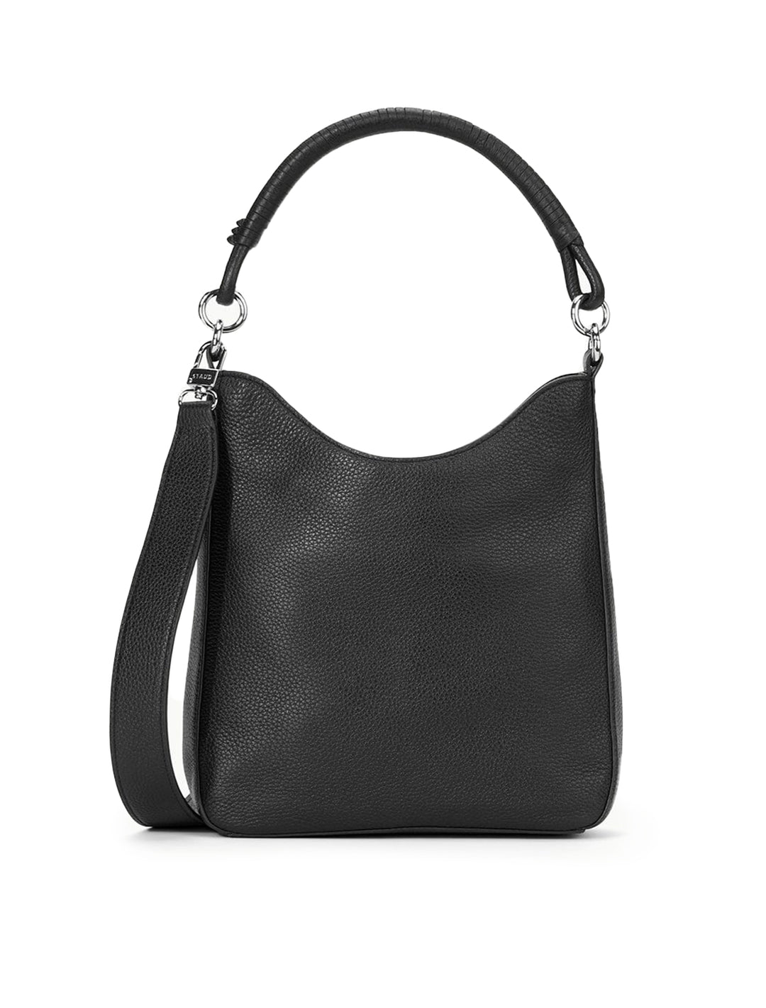 Front view of Staud's mel shoulder bag in black.