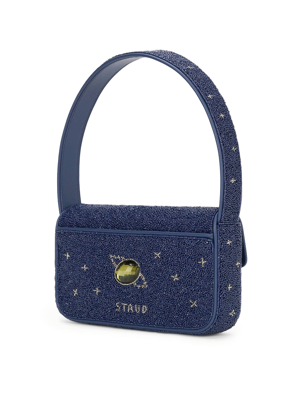 Back angle view of Staud's tommy bag in navy celestial.