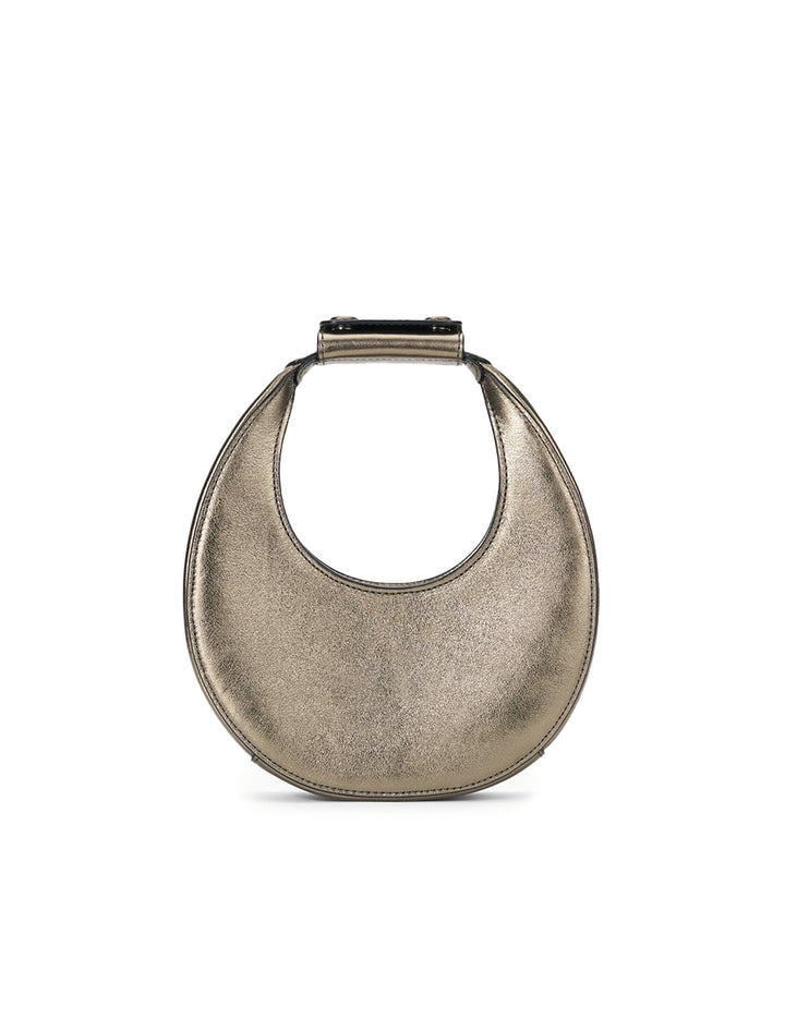 Front view of Staud's good night moon bag in aged bronze.