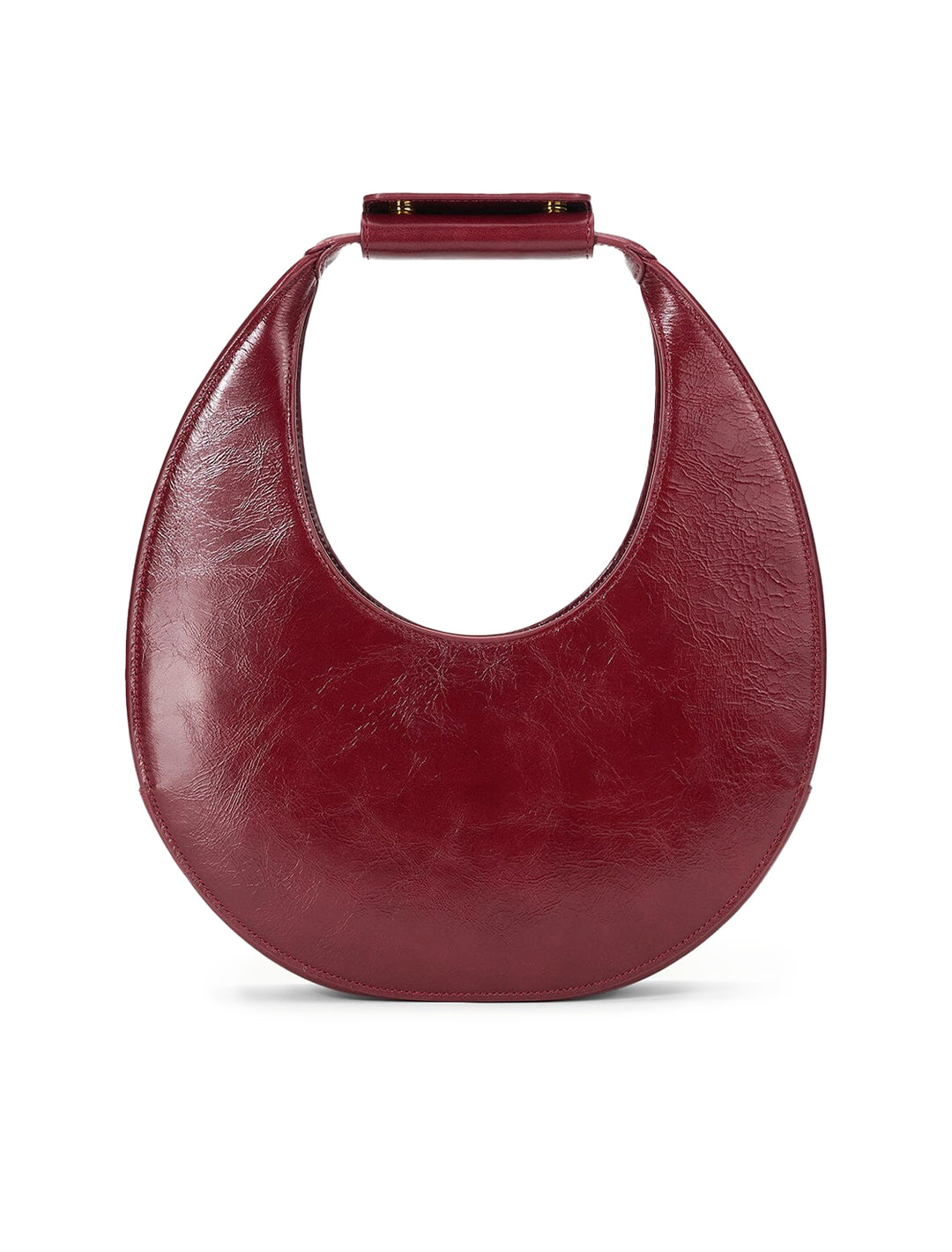 Front view of Staud's moon tote bag in pinot.