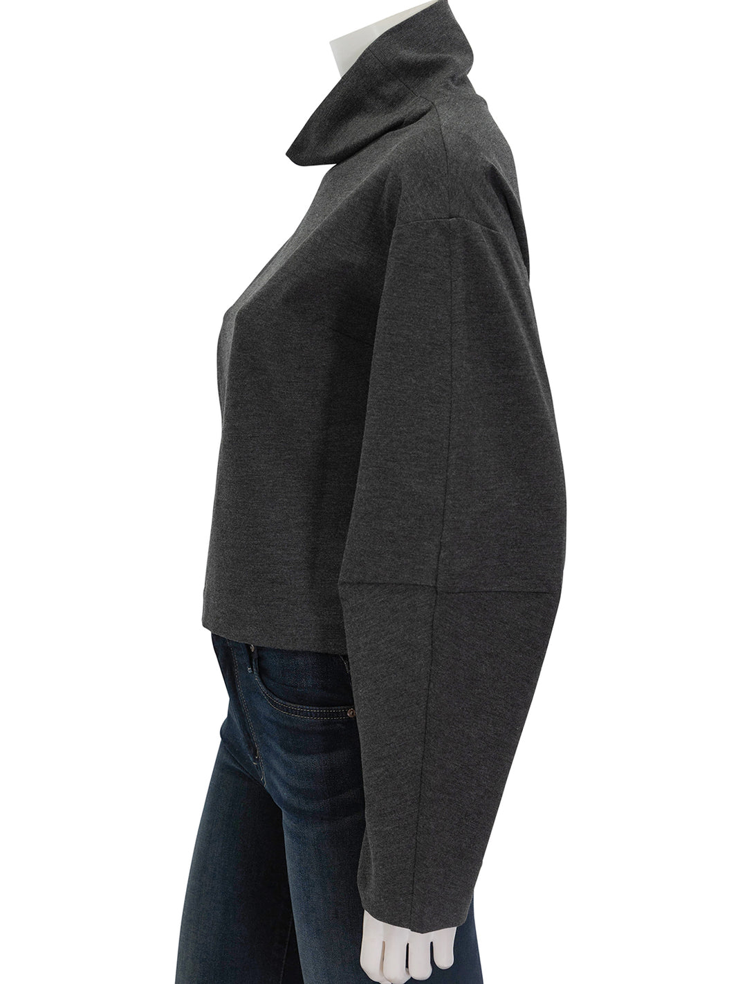 Side view of STAUD's binoche top in heather grey.