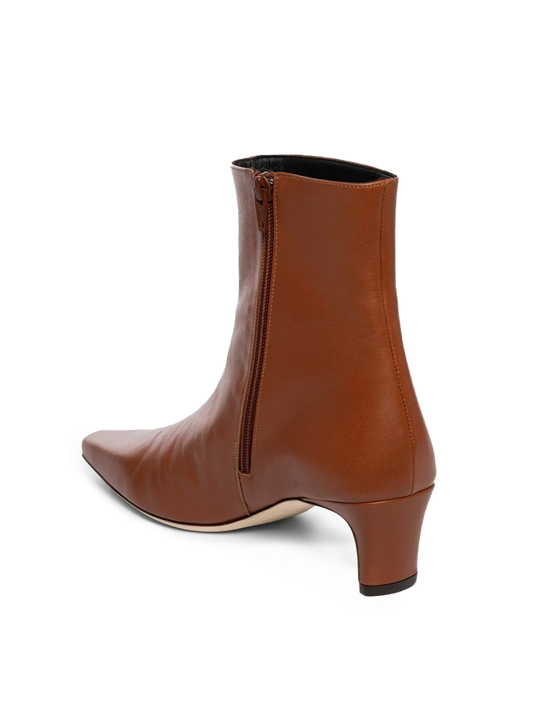 Back angle view of Staud's wally ankle boot in cacao.