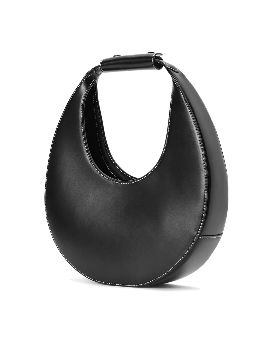 Back angle view of Staud's moon tote bag in black.