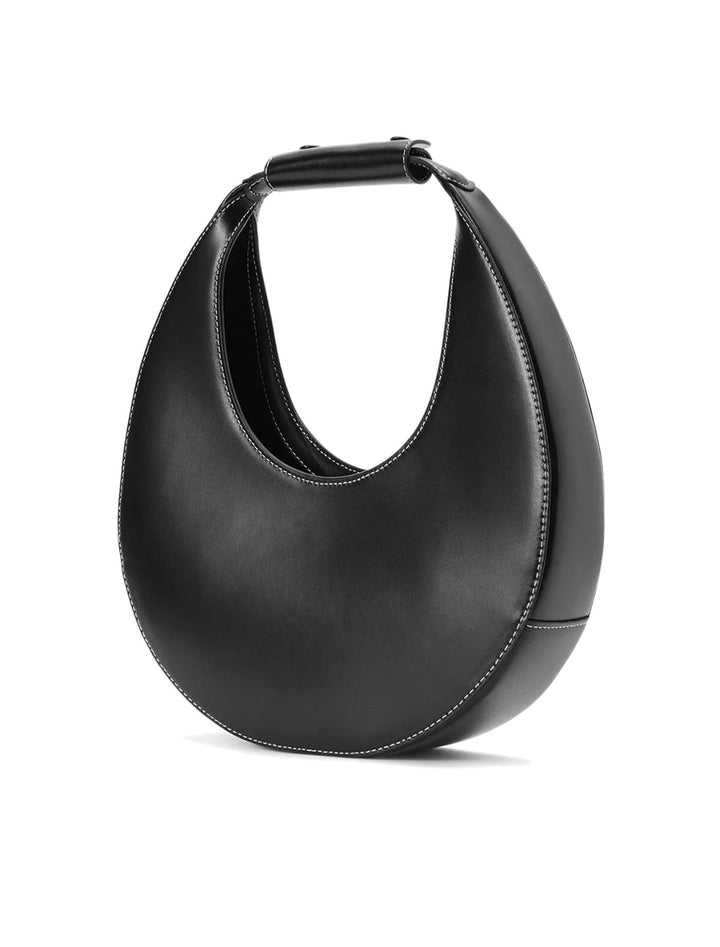 Back angle view of Staud's moon tote bag in black.