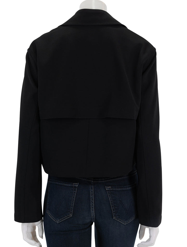 back view of oversized cropped trench in black