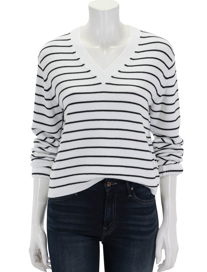 front view of cropped waverly pullover in ivory and black stripe