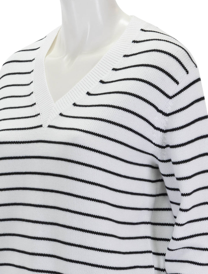 close up view of cropped waverly pullover in ivory and black stripe