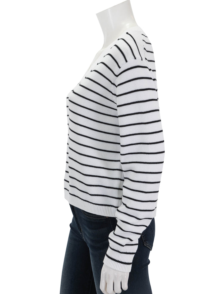 side view of cropped waverly pullover in ivory and black stripe