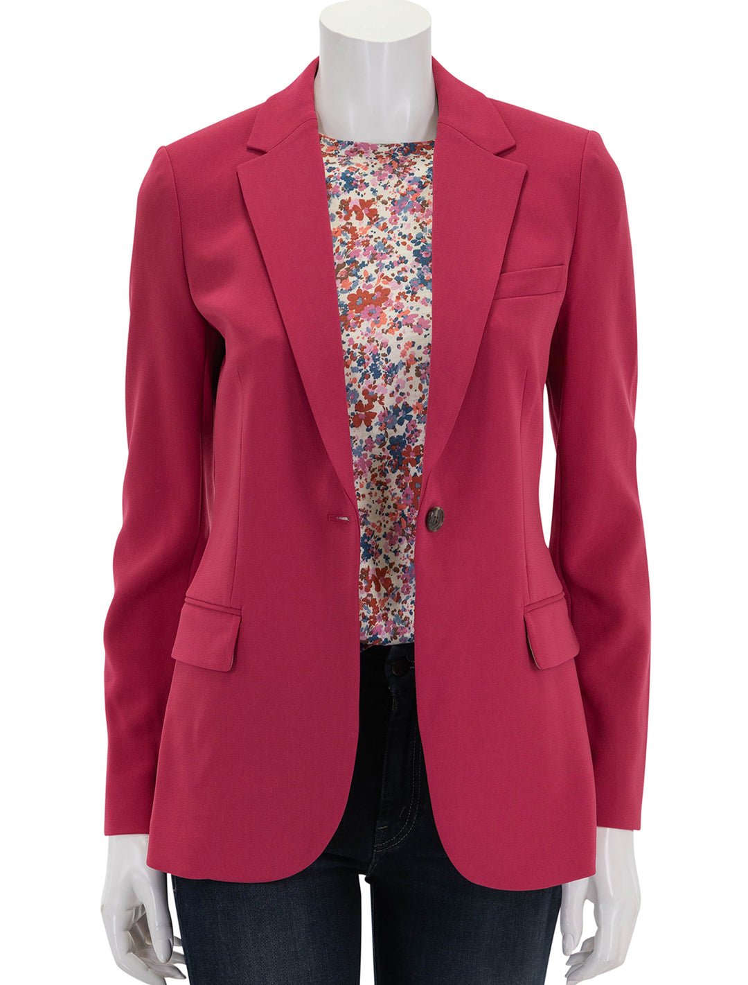 front view of staple blazer in deep rose unbuttoned