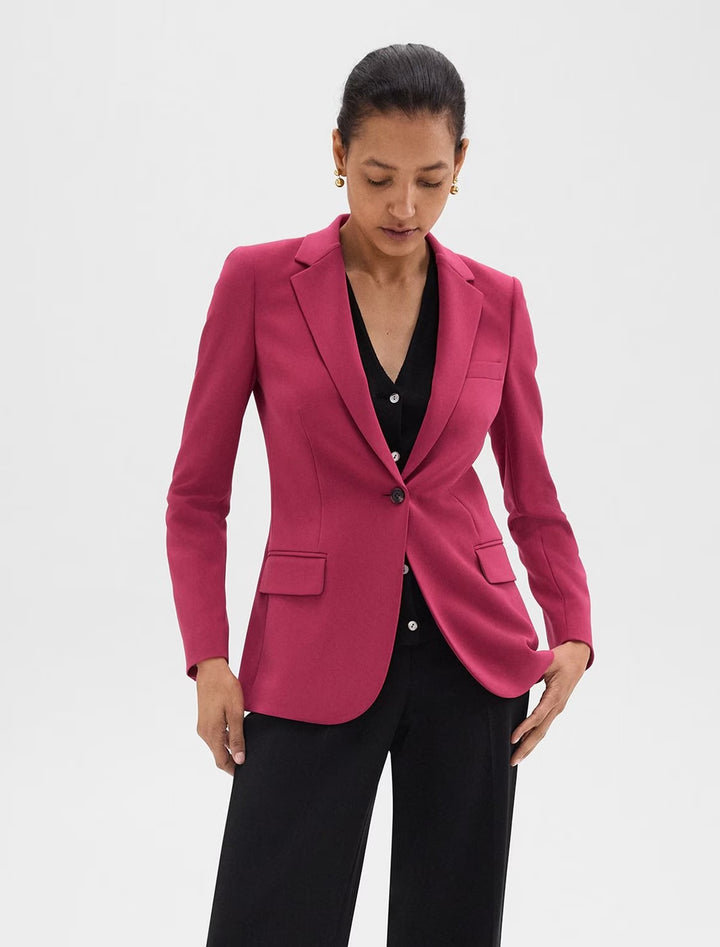 model wearing staple blazer in deep rose