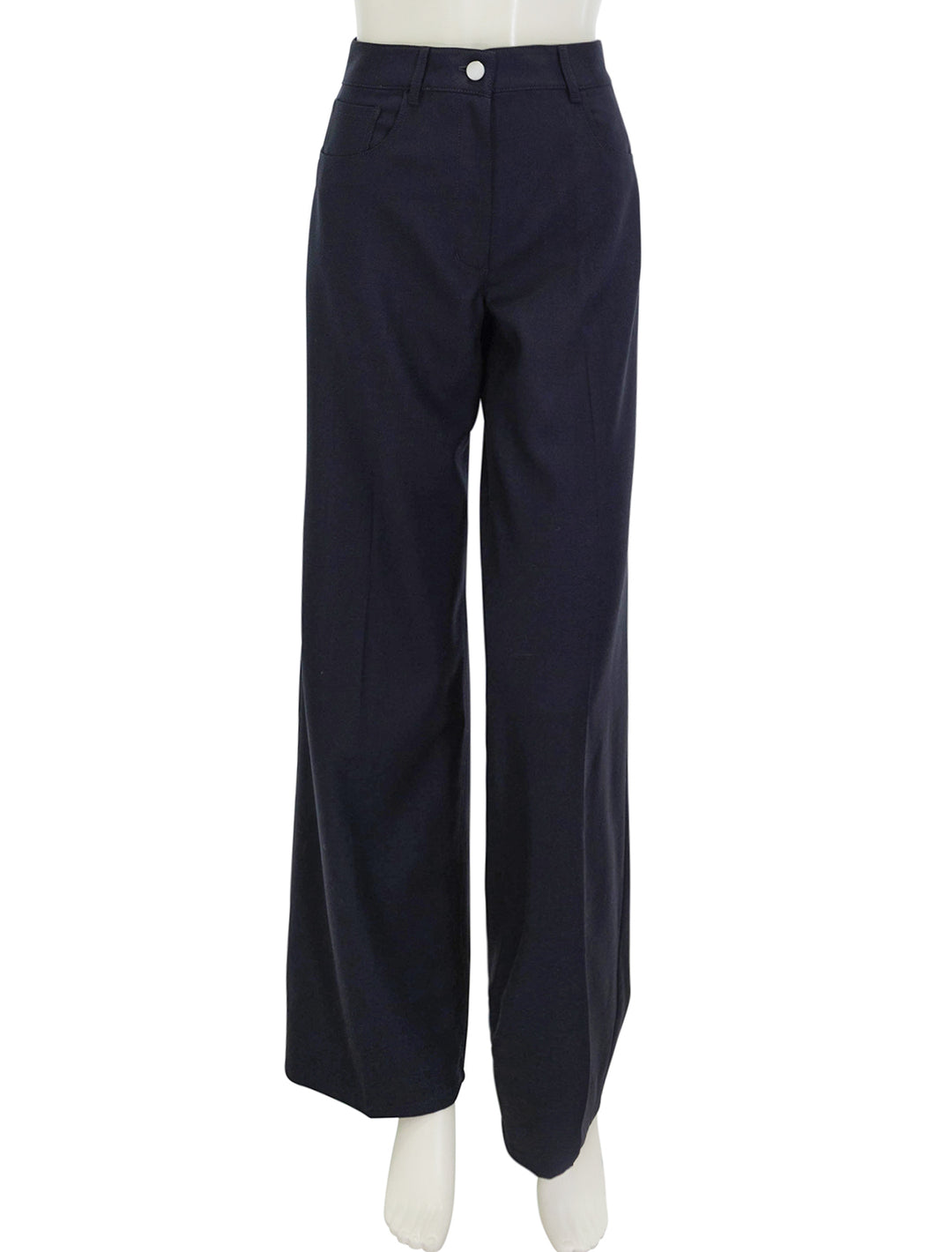 Front view of Theory's clean 5 pocket pant in dark navy.