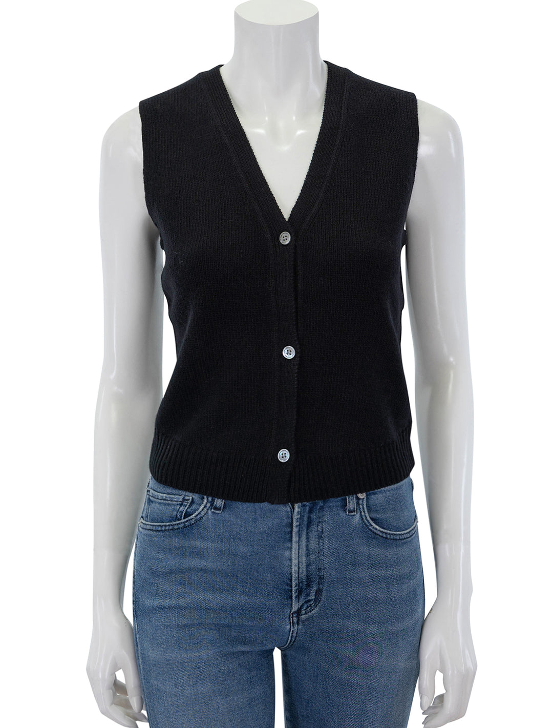 Front view of Theory's V-Neck Button Vest in Black.