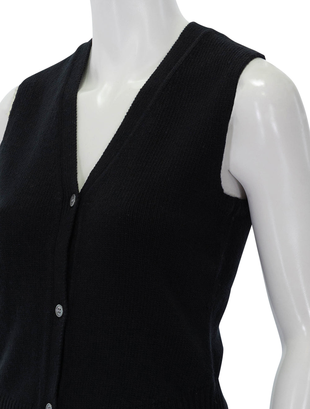 Close-up view of Theory's V-Neck Button Vest in Black.