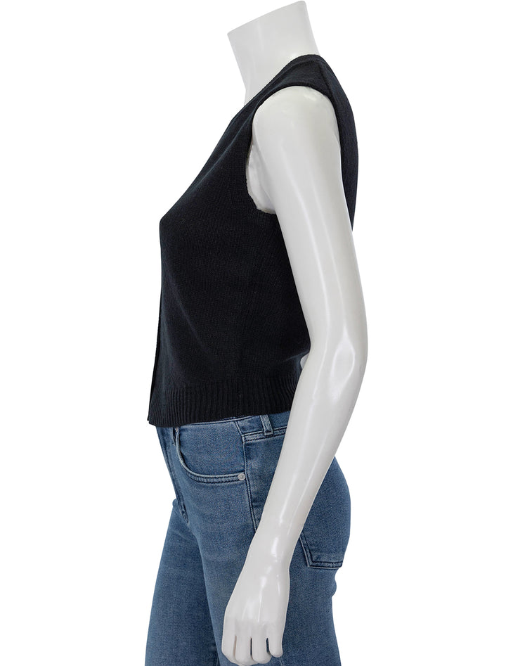 Side view of Theory's V-Neck Button Vest in Black.