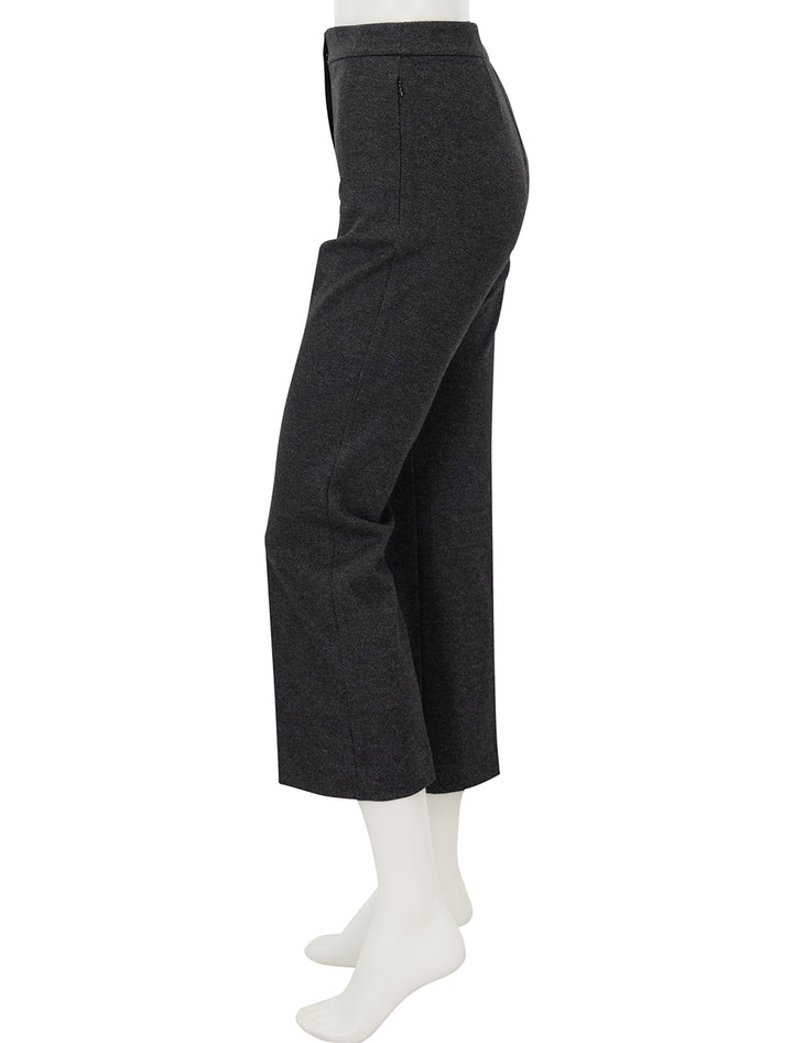 Side view of Theory's Kick Pant in Charcoal Herringbone.