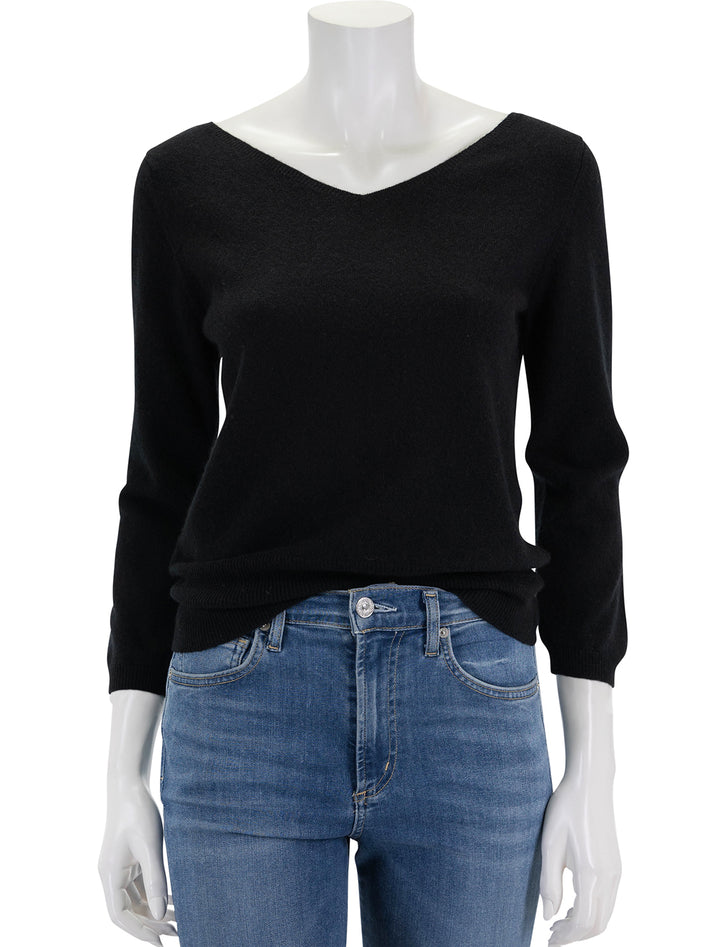 front view of joan vee neck sweater in black