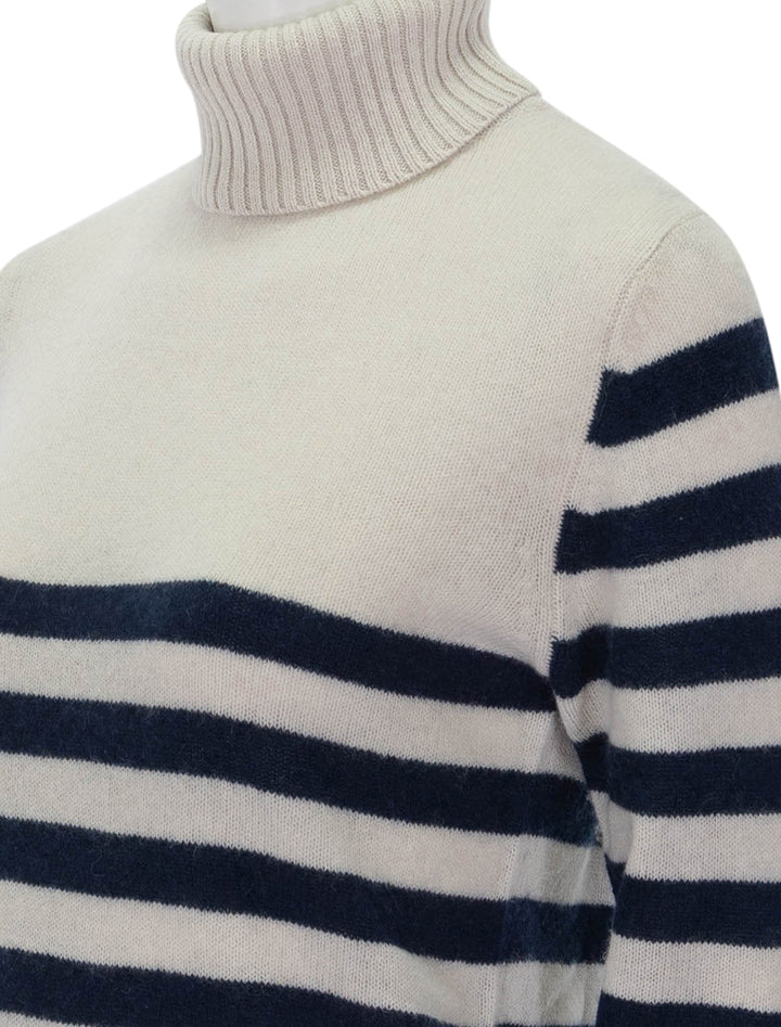 Close-up view of Jumper 1234's Invert Stripe Roll Collar in Jasmine and Shark.