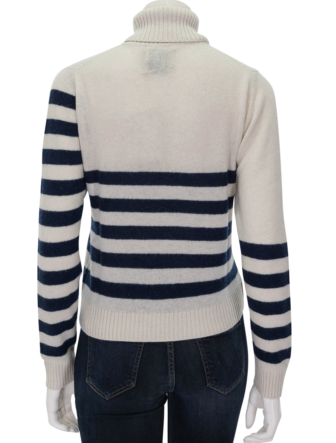 Back view of Jumper 1234's Invert Stripe Roll Collar in Jasmine and Shark.