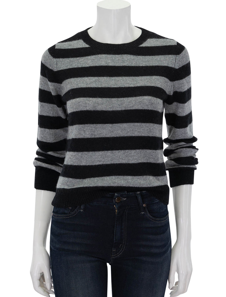 Front view of Jumper 1234's Stripe Crew in Black and Mid Grey.