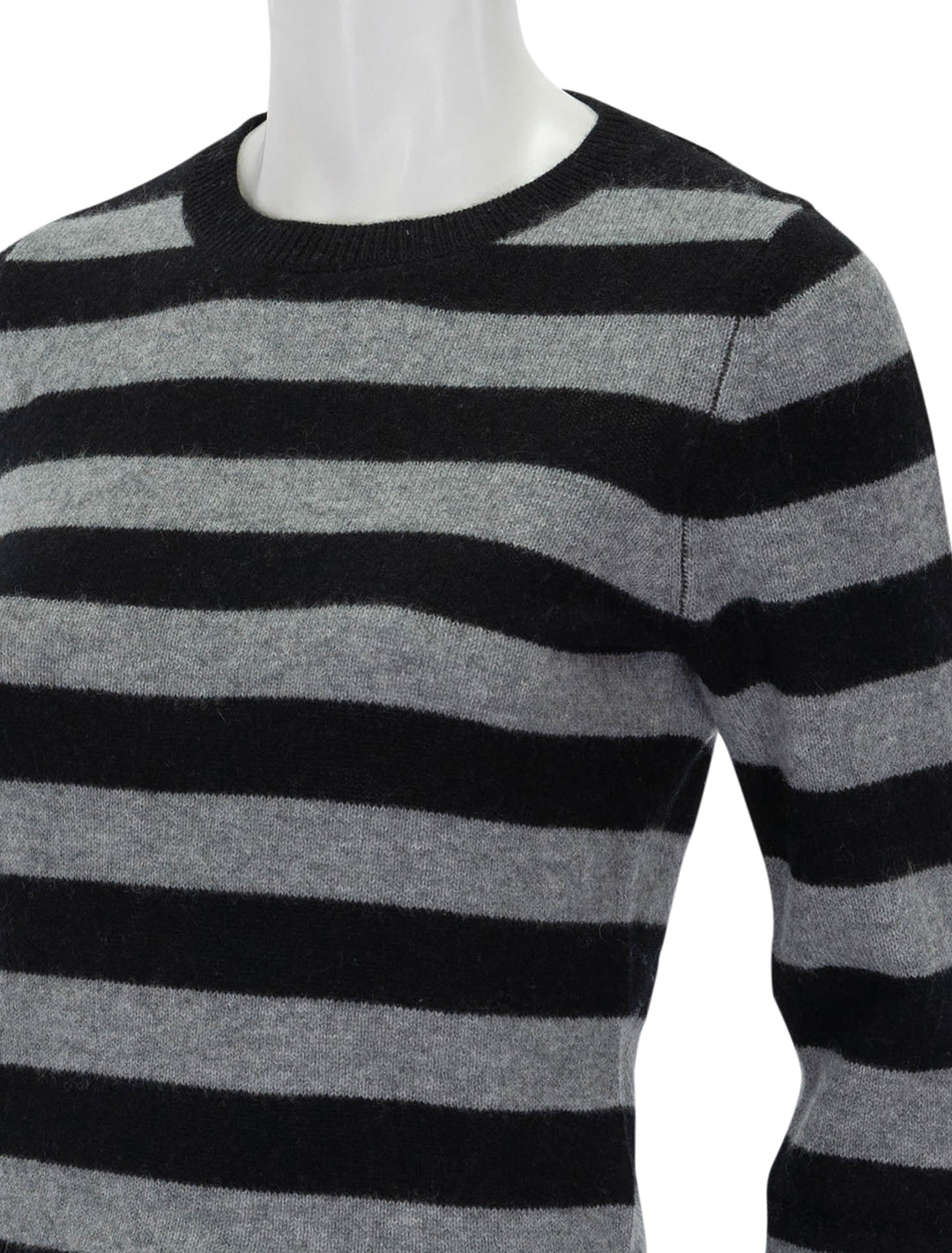 Close-up view of Jumper 1234's Stripe Crew in Black and Mid Grey.