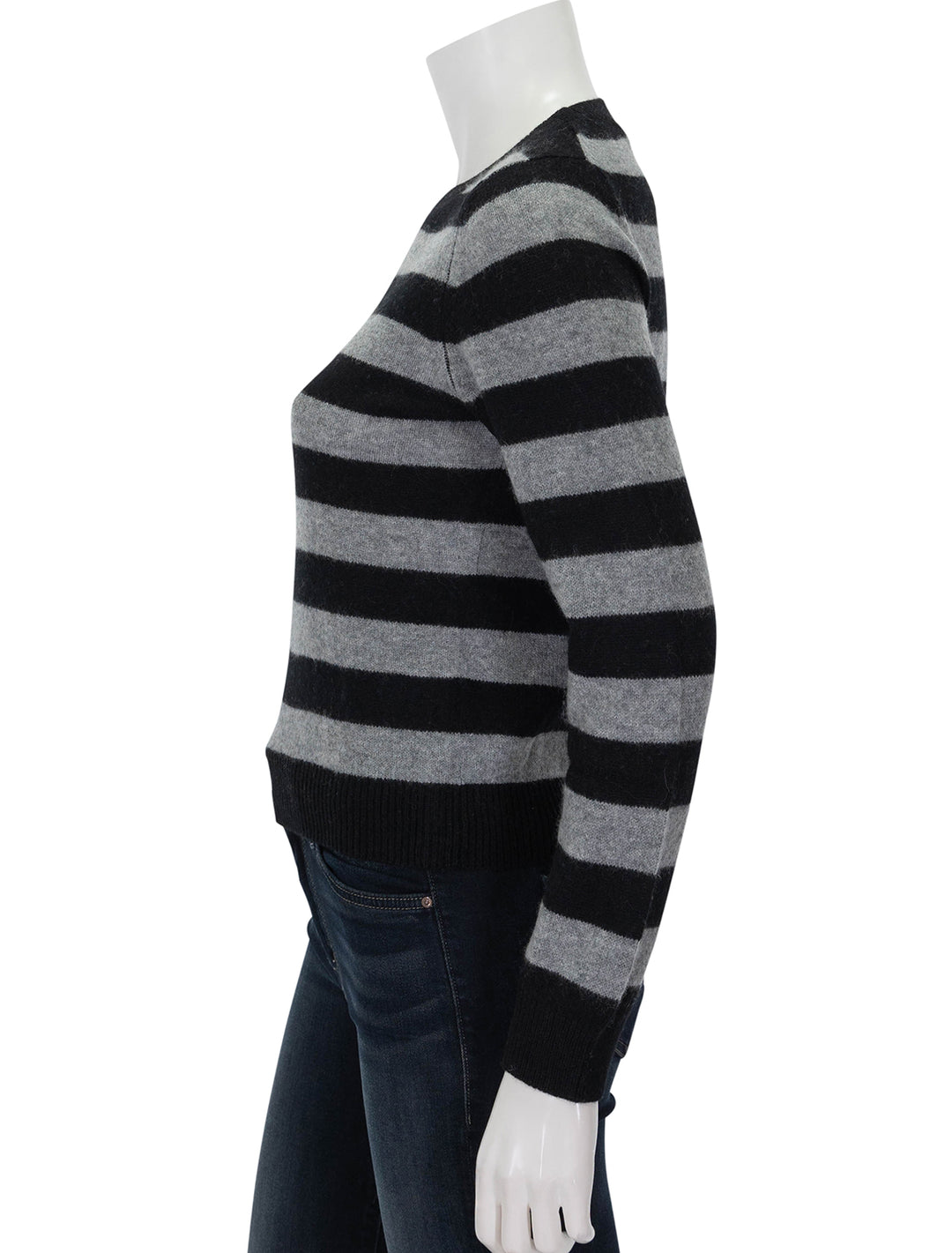 Side view of Jumper 1234's Stripe Crew in Black and Mid Grey.