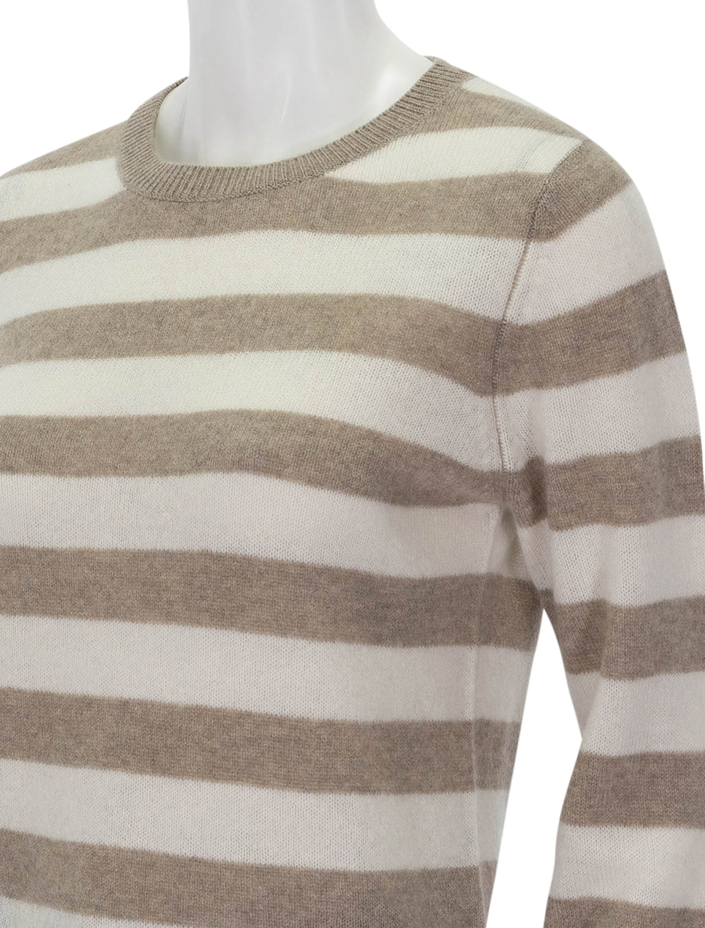 Close-up view of Jumper 1234's Stripe Crew in Light Brown and Cream.