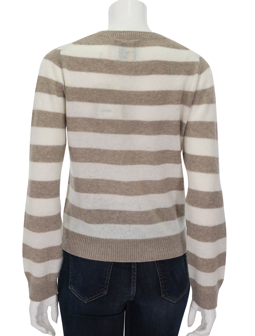 Back view of Jumper 1234's Stripe Crew in Light Brown and Cream.