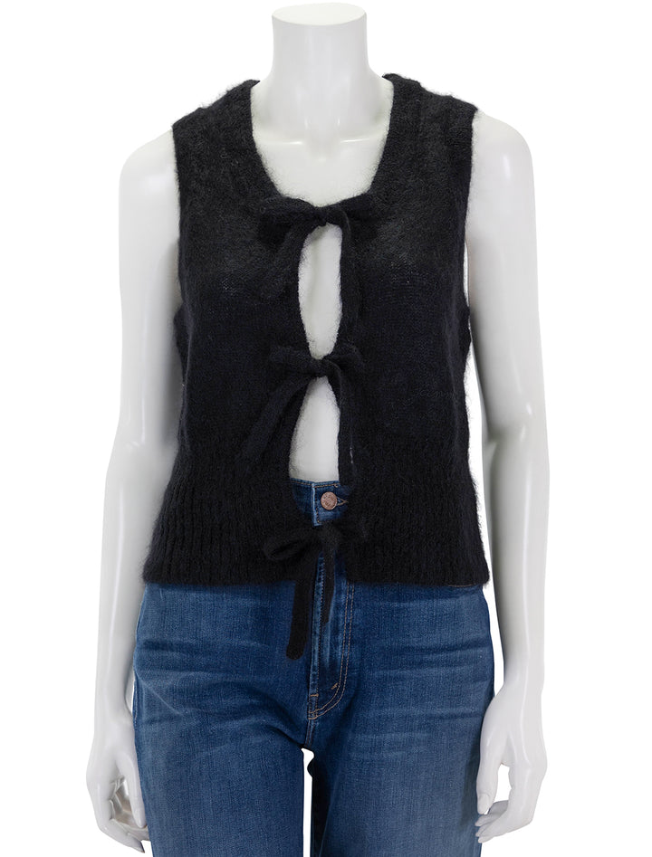 Front view of Ganni's tie string vest in black.