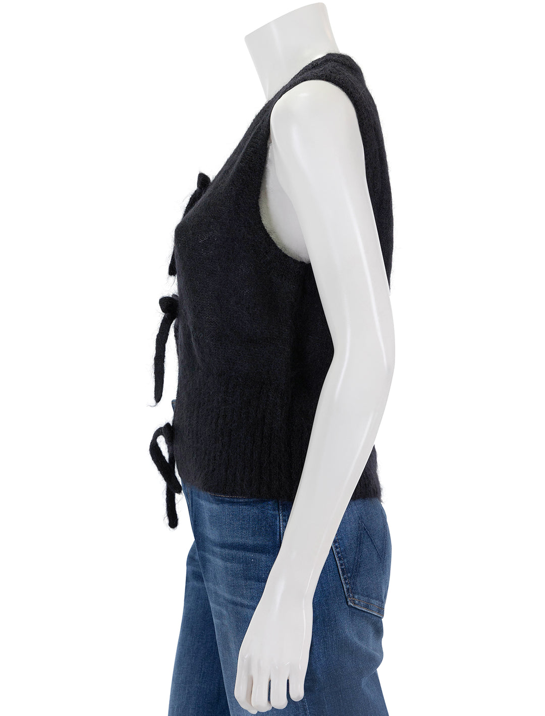 Side view of Ganni's tie string vest in black.