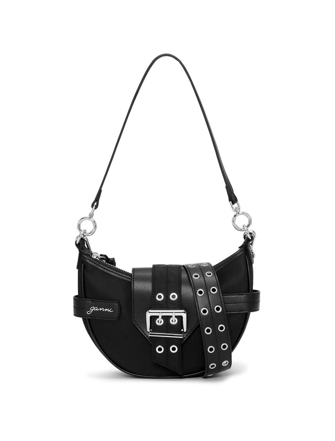 Front view of GANNI's bucky small crossbody bag in black.